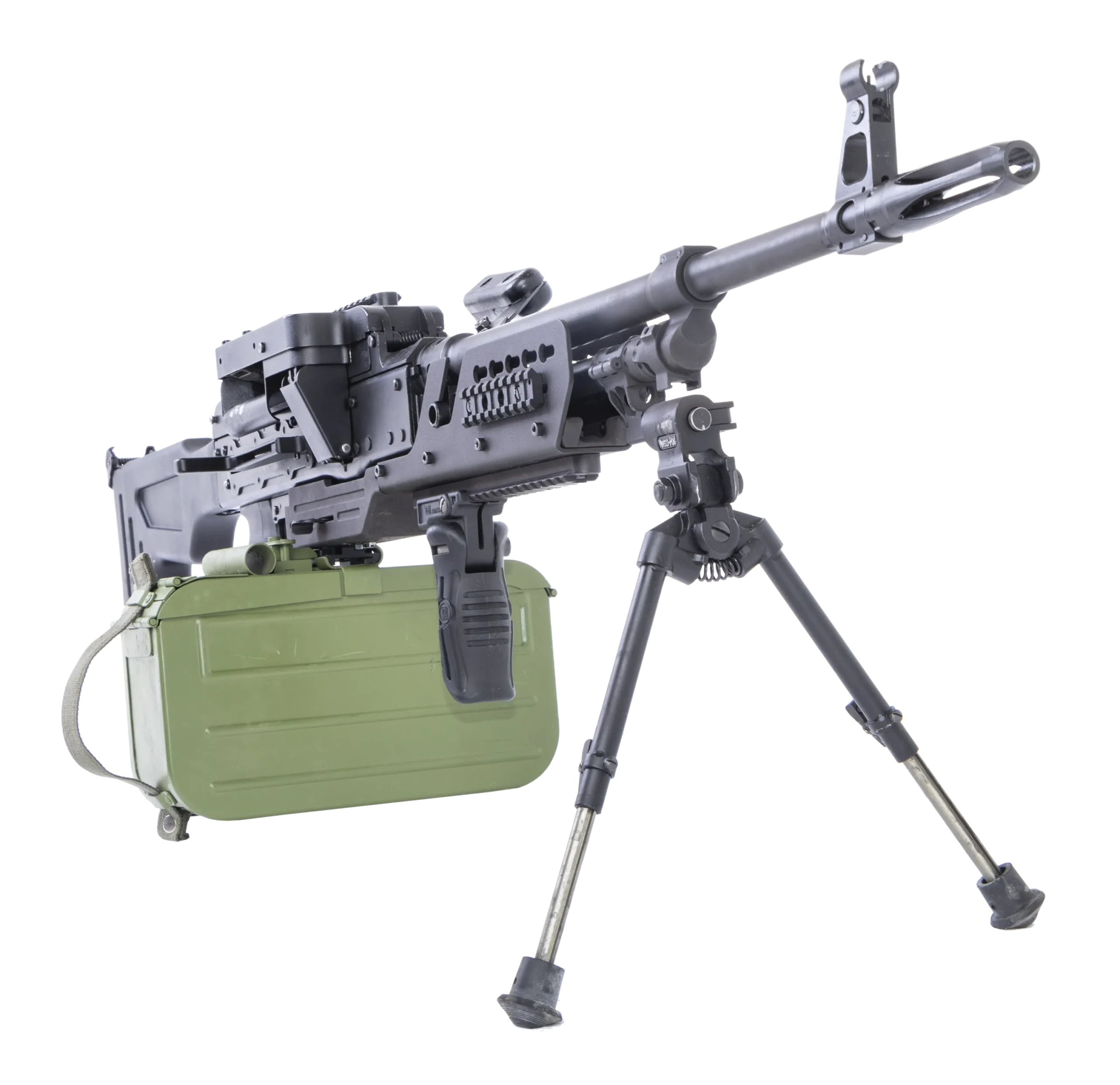 Zastavin mitraljez M20 na bipodu sa zelenom kutijom za municiju